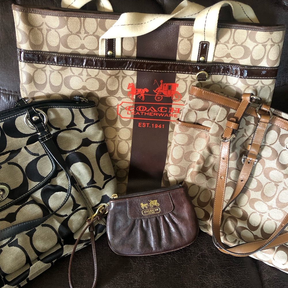 Three coach bags and 1 change purse authentic coach